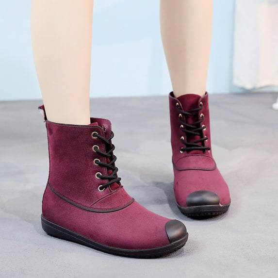 AXXD Ladies Red Rain Boots Mid-tube Fashion Non-slip Plastic Medium Width Surface Lacing Rain For Women Clearance Size 40(US:7.5)