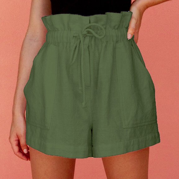 AXXD Ladies Shorts for Summer Elastic Waist Pocket Cotton Linen Shorts And Shorts Mother's Day