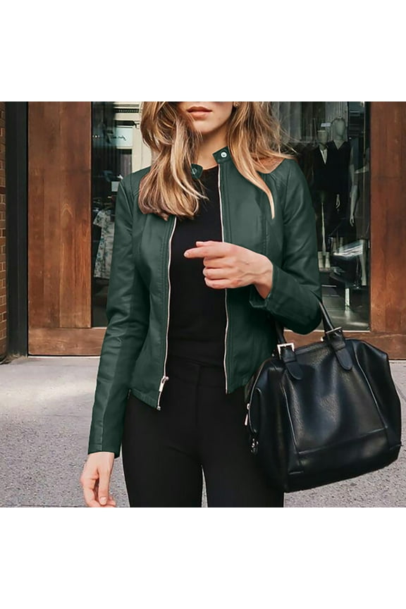 Long Sleeve Fashion Tops Cardigan Suit Cardigan Womens Leather Jacket Clearance Green Size L(Us:8)