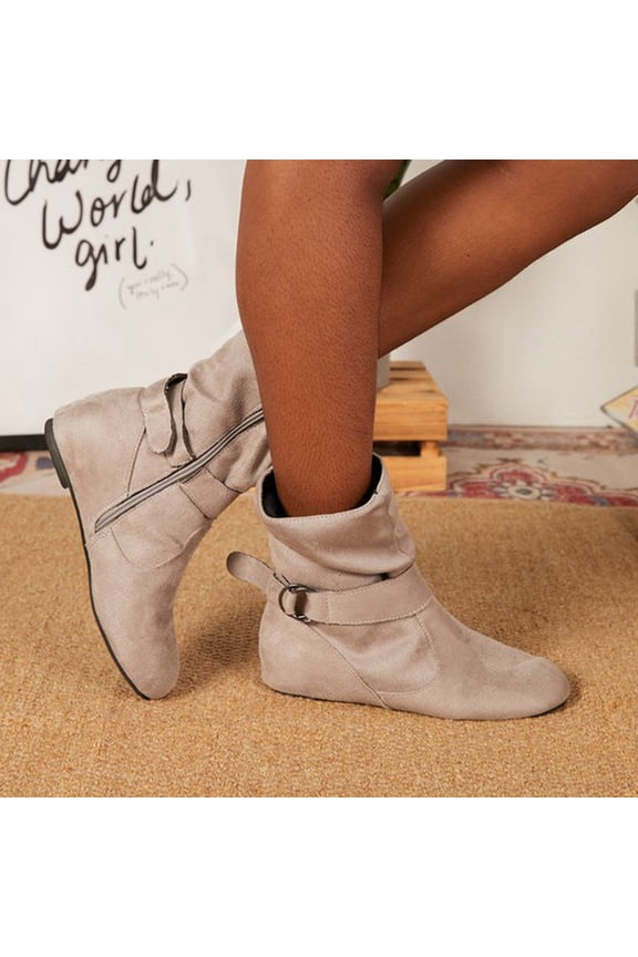 Summer Saving Clearance AXXD Fall Winter Round Toe Low Heels Buckle Zip Vintage Boot Gray Winter Shoes For Women 2024 Christmas Size 39(US:7)