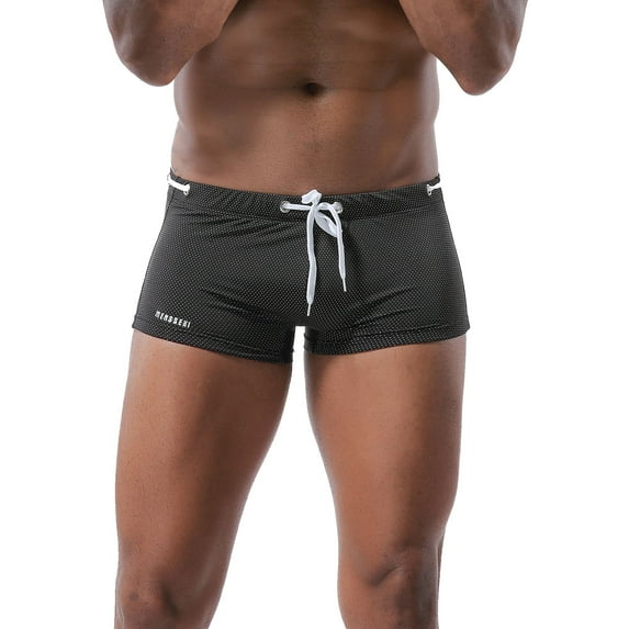 AXXD Men Black Swim Trunks Men's Swim Trunks Drawstring Low Waist Flat Corner Mesh Swim Briefs New Arrival