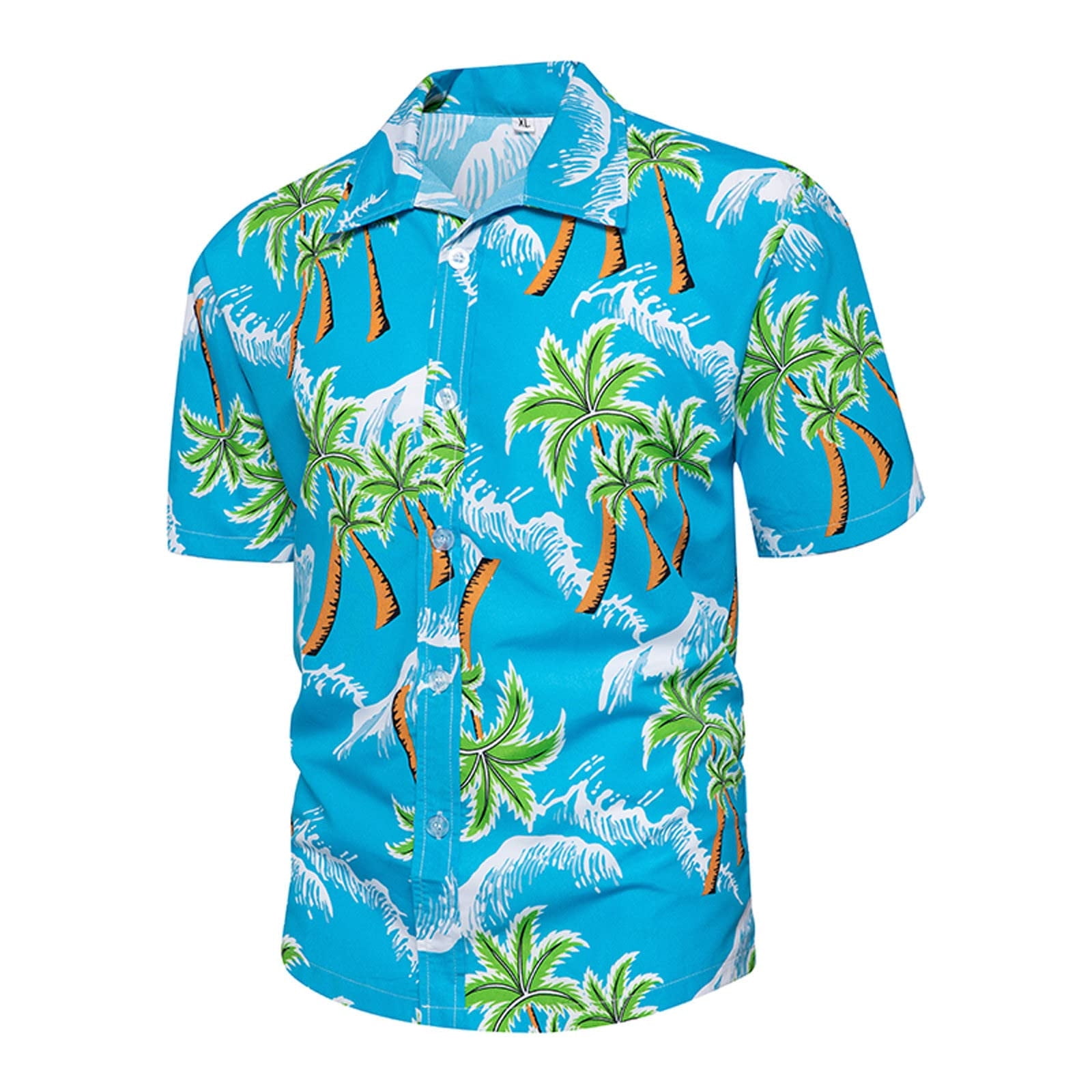AXXD Men Button Up Shirt,Men's Hawaiian Print Lapel Short Sleeve Shirt