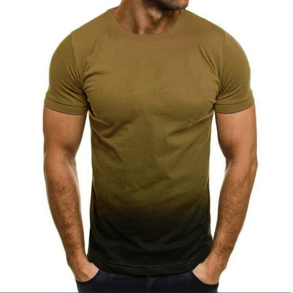 AXXD Men Clothes Mens Slim T-Shirt Contrast Color Tee Gradient Short-Sleeve Summer Tops Crewneck Casual Shirts Workout Tshirts Khaki Size L(US:8)