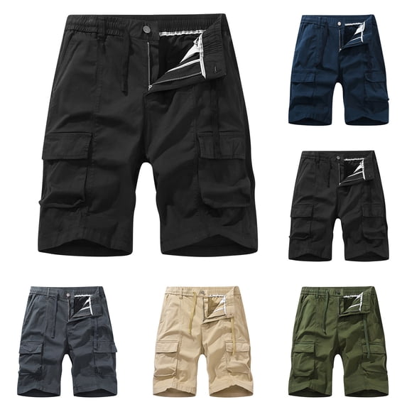 AXXD Men Shorts Black Summer Casual Pure Color Outdoors Pocket Beach Work Trouser Cargo Shorts Father's Day Gift