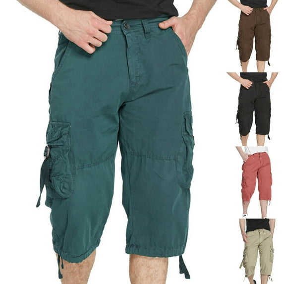 AXXD Men Shorts Casual Blue Summer Pure Color Outdoors Pocket Beach Work Trouser Cargo Shorts Clearance