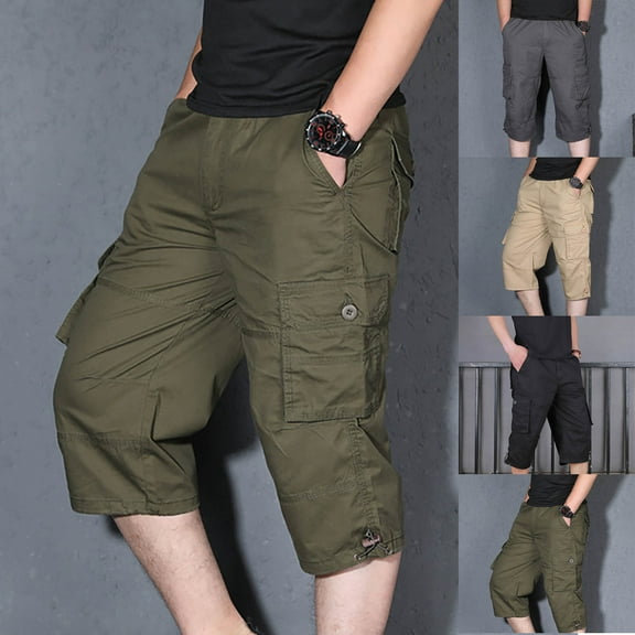 AXXD Men Shorts Summer Shorts With Pockets Zipper Workwear Straight Tube Casual Cropped Cargo Shorts Clearance