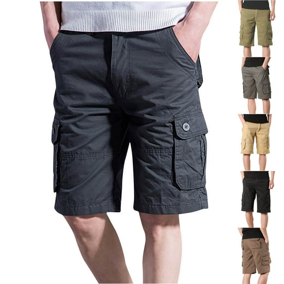 AXXD Men Shorts With Zipper Pocket Black Summer Work Shorts with Multi-pocket Mid-waist Cargo Shorts New Arrival