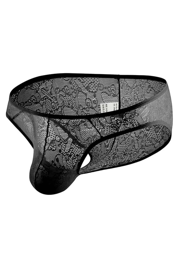 Men Underwear,Patchwork Stretchy Athletic Lace Low Rise Christmas Unbuttoned Classics Underwear For Big and Tall Clearence (4 Black)