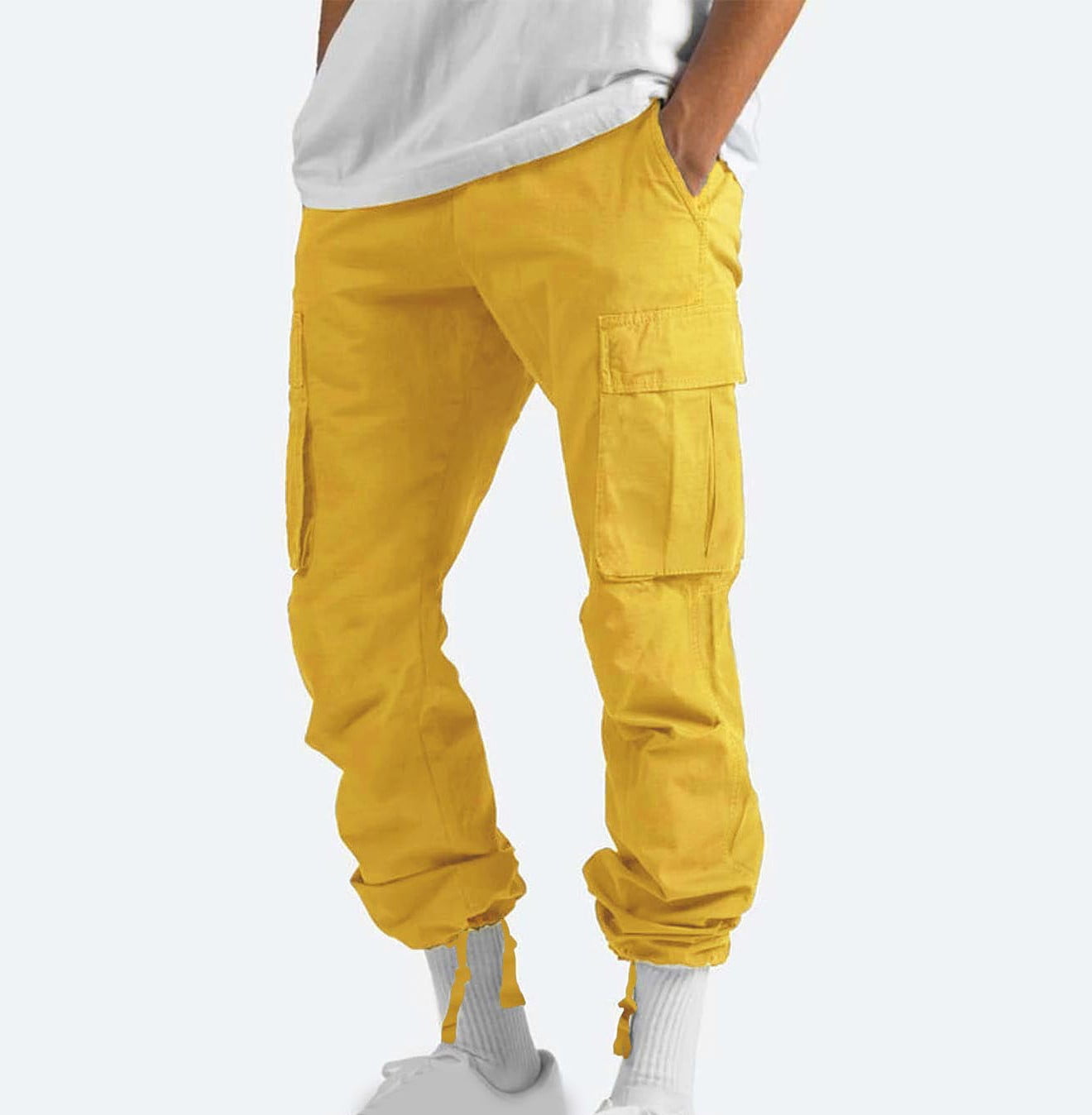Yellow cargo trousers sales