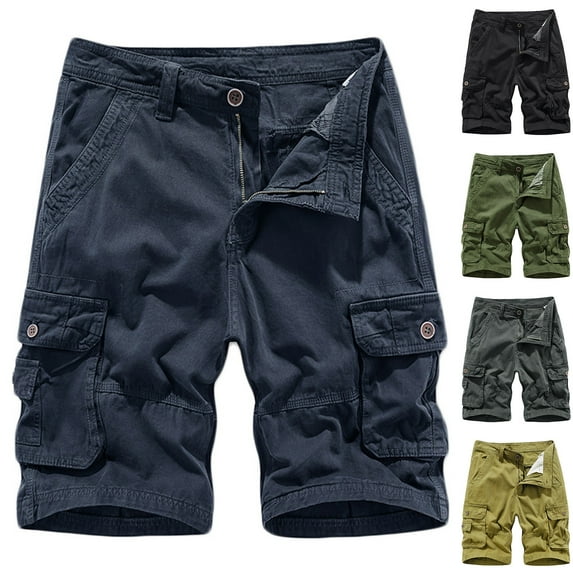 AXXD Men Workout Shorts Black Plus Size Size Sports And Leisure Multi-Pockets Relaxed Summer Beach Shorts Father's Day Gift