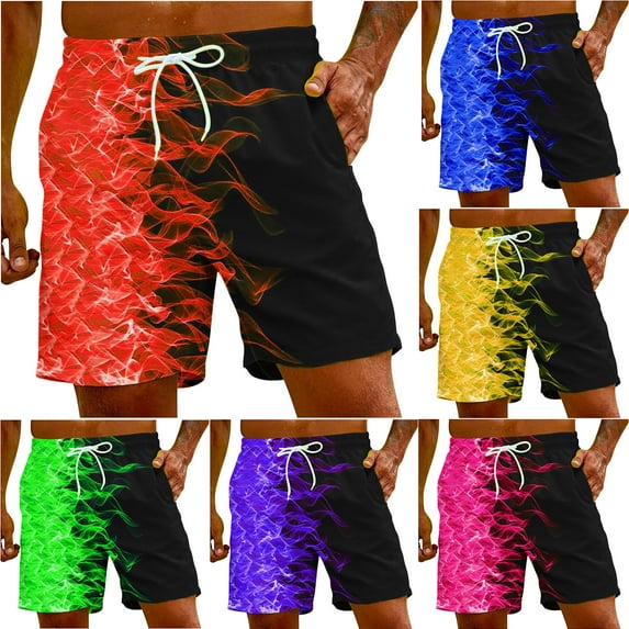 AXXD Men Workout Shorts Summer Plus Size Flame Printing Special Print Beach Casual Trouser Shorts Father's Day Gift