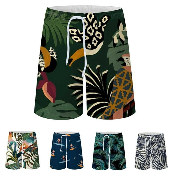 AXXD Men Workout Shorts Summer Plus Size Hawaii Printing Breathable Vacation Beach Shorts Swimming Trunks Clearance