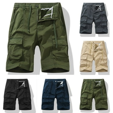 AXXD Men's Shorts Casual Summer Solid Zipper Button Pockets Elastic Waist Cropped Cargo Shorts New Arrival