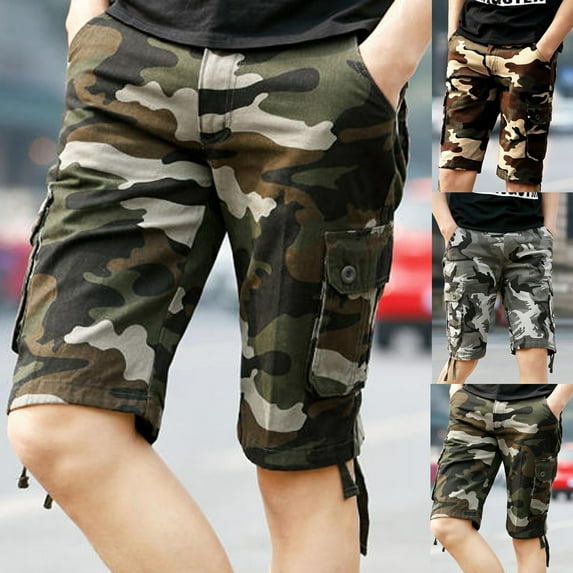 AXXD Mens Athletic Shorts Summer Camouflage Work Shorts Multi Pocket Zipper Straight Tube CasualShorts Clearance