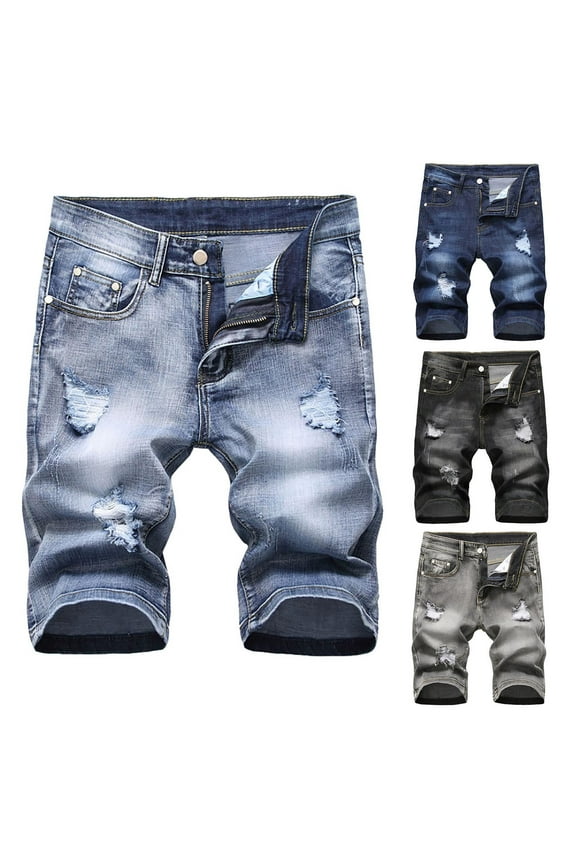 Mens Beach Shorts Blue Summer Blue Jean Shorts Cargo Personality Camo Stitching Trend Shorts Clearance