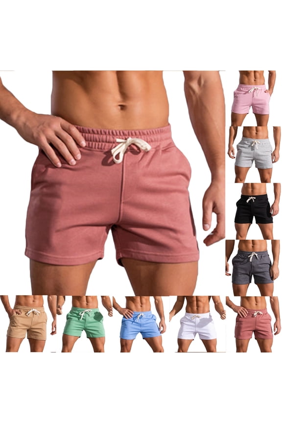 Mens Beach Shorts Khaki Summer 5 Inch Inseam Shorts Men Solid Drawstring Sports Elastic Mid-waist Shorts
