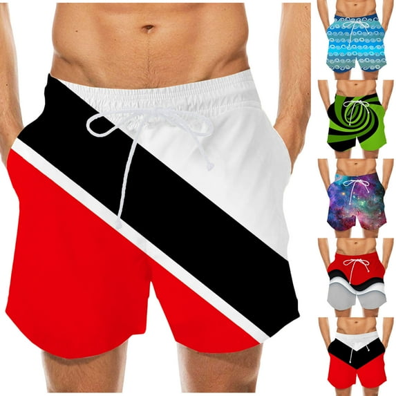 AXXD Mens Beach Shorts Plus Size Casual Summer Elastic Waist Printed Striped Colorblock Shorts Clearance