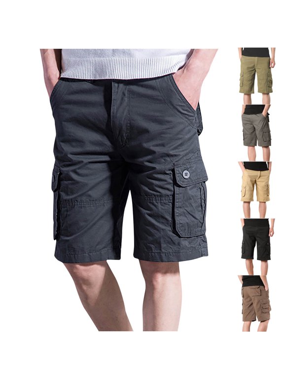 Mens Beach Shorts Summer Work Shorts with Multi-pocket Mid-waist Cargo Shorts Father's Day Gift