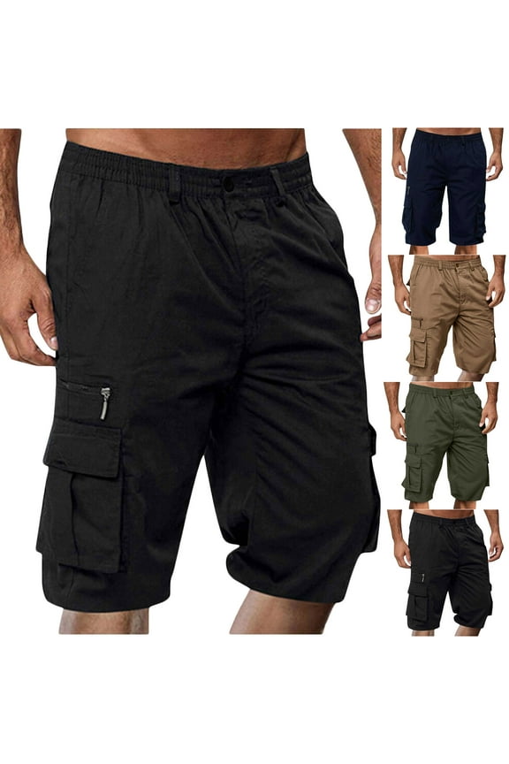 Mens Cargo Shorts Khaki Summer Men Shorts With Zipper Pocket Solid Button Elastic Waist Shoort New Arrival
