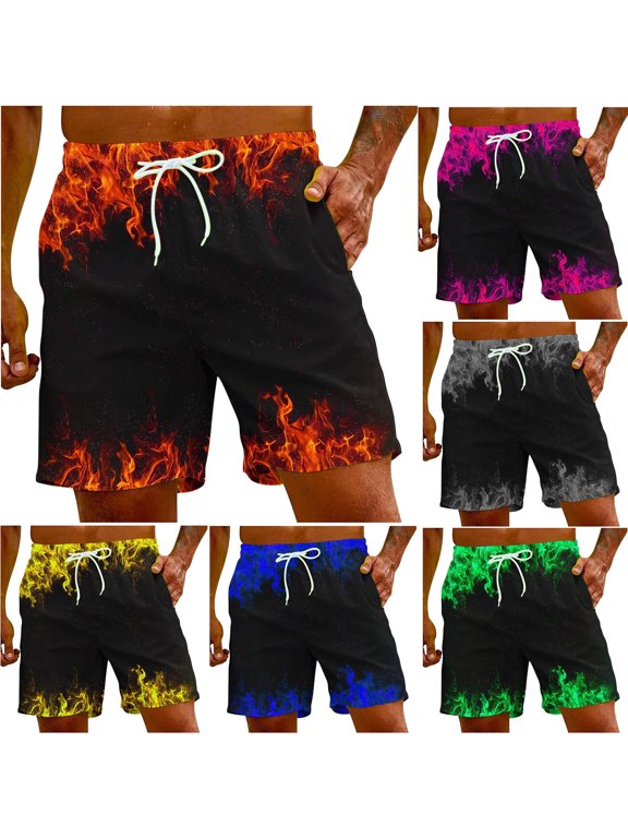 Mens Casual Shorts Summer Flame Printing Special Print Beach Trouser Shorts Clearance