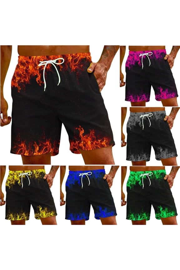Mens Casual Shorts Summer Flame Printing Special Print Beach Trouser Shorts Clearance
