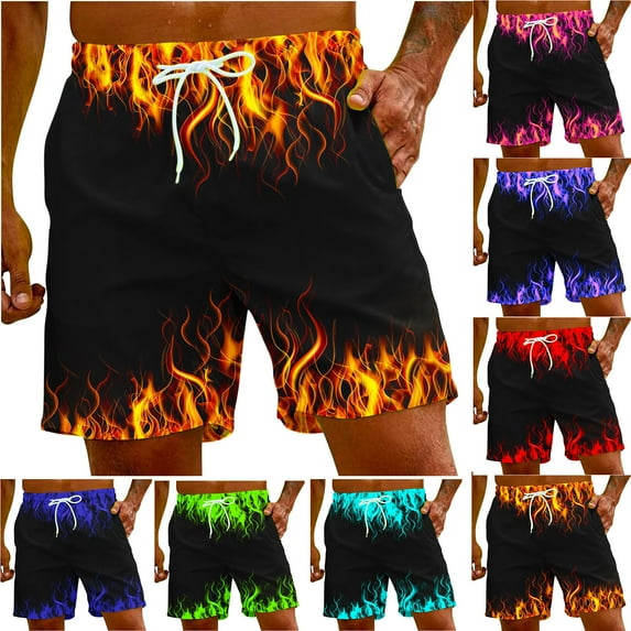 AXXD Mens Dress Shorts Clearance Blue Summer Plus Size Flame Printing Special Print Beach Casual Trouser Shorts New Arrival