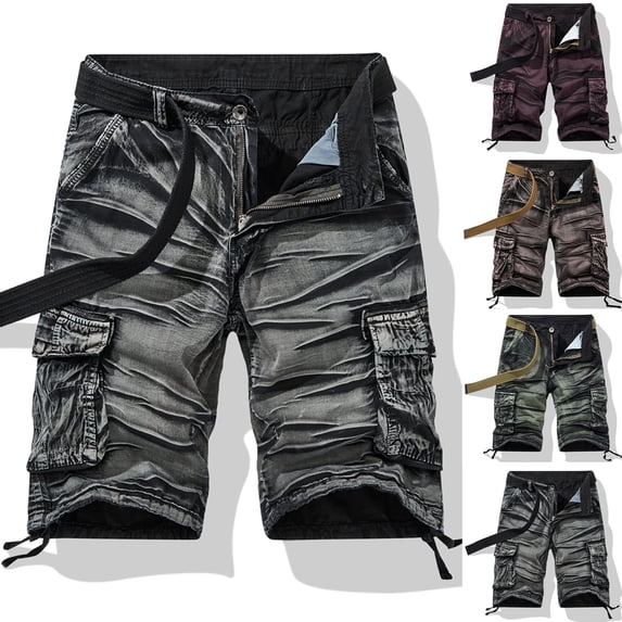 AXXD Mens Gym Shorts Summer Casual Solid Zipper Button Multi-pocket Cropped Cargo Shorts Clearance