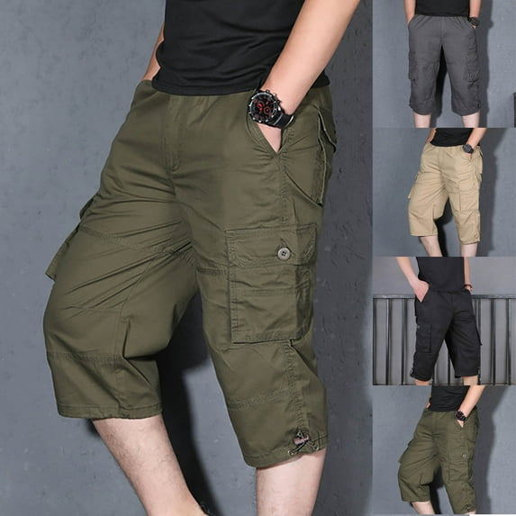 AXXD Mens Gym Shorts Summer Plus Size Shorts With Pockets Zipper Workwear Straight Tube Casual Cropped Cargo Shorts New Arrival