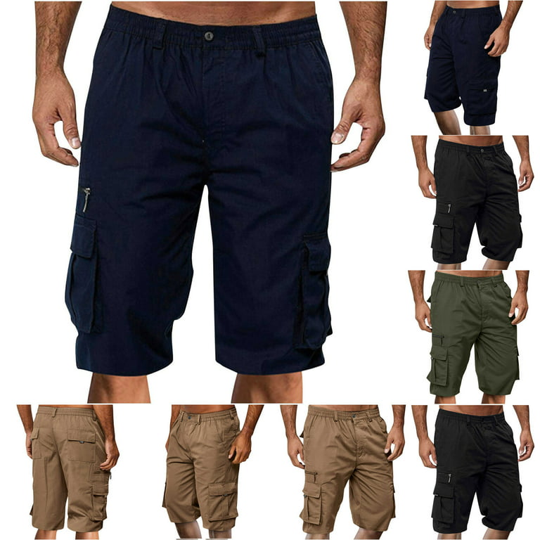 AXXD Mens Shorts 9 Inch Inseam Slim Fit Classic Solid Knee Length Cargo  Pants With Pocket Straight Button Zipper Shorts Fors Clearance(4 PACK)
