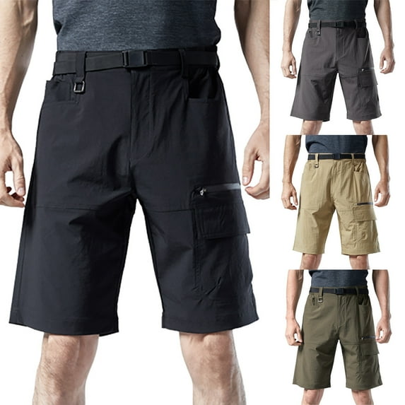 AXXD Mens Shorts Athletic Black Summer Multi-pocket Quick-drying Shorts Casual Four-way Stretch Hiking Pants Father's Day Gift