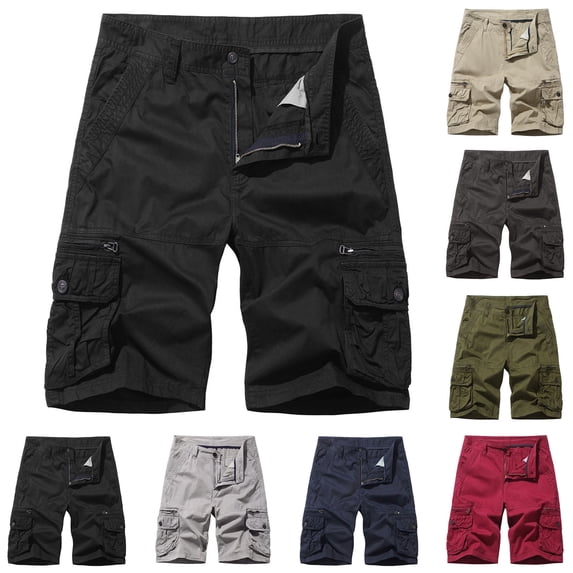 AXXD Mens Shorts Athletic Khaki Summer Plus Size Casual Pure Color Outdoors Pocket Beach Work Trouser Cargo Shorts Clearance