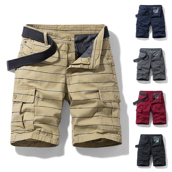 AXXD Mens Shorts Clearance Clothing Under $10 Summer Stripe Work Shorts with Multi-pocket Mid-waist Cargo Shorts Father's Day Gift