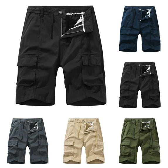 AXXD Mens Shorts Clearance Clothing Under $5 Khaki Summer Casual Pure Color Outdoors Pocket Beach Work Trouser Cargo Shorts Father's Day Gift
