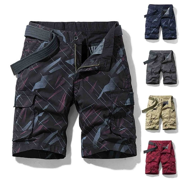 AXXD Mens Shorts Clearance Khaki Summer Stripe Work Shorts with Multi-pocket Mid-waist Cargo Shorts Father's Day Gift