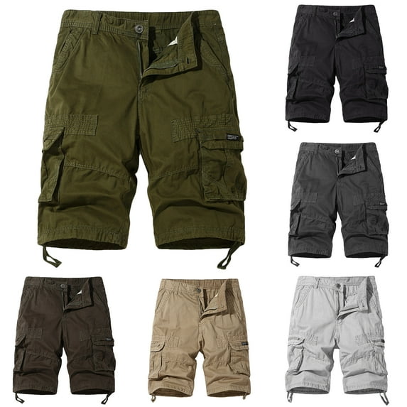 AXXD Mens Shorts Khaki Sports Leisure Multi-Pockets Relaxed Summer Shorts Clearance