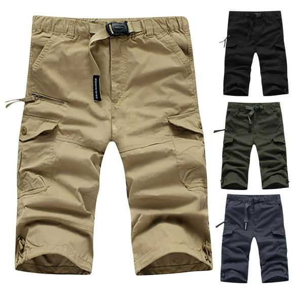 AXXD Mens Shorts Summer Casual Pure Color Outdoors Pocket Beach Work Trouser Cargo Shorts Clearance