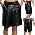 thumbnail image 1 of AXXD Mens Summer Shorts Black Mens Vintage Leather Shorts Punk Retro Solid Black Faux Leather Pants Clearance, 1 of 10