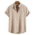 thumbnail image 1 of AXXD Mens Summer Tops,Plaid Beach Retro Button-Up 2023 Short Sleeve Stand-up Collar Blouse For Men's Big&Tall(New Arrivals), 1 of 8