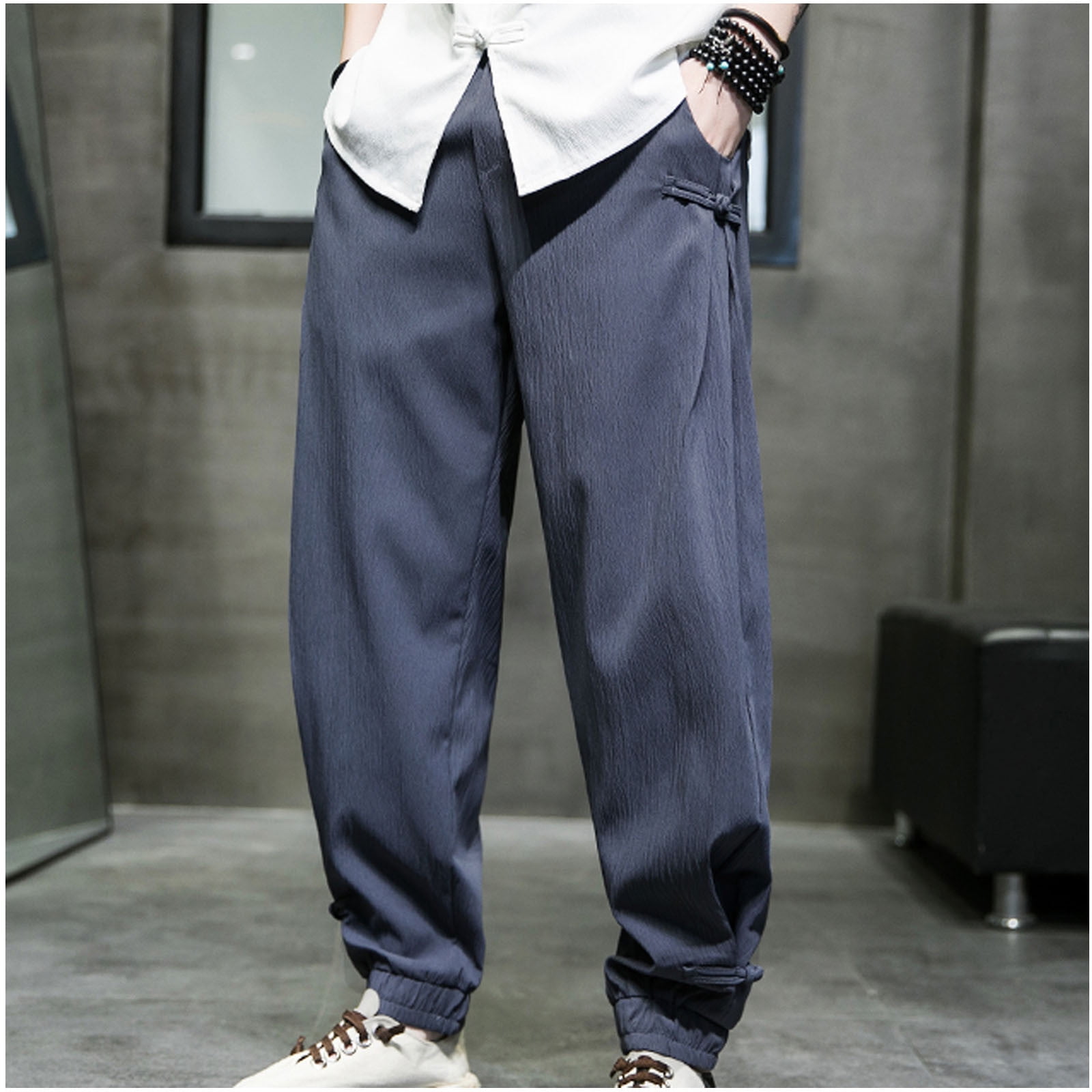 AXXD Mens Sweatpants Wide-Leg Spring Geometric Casual Loose Pajama