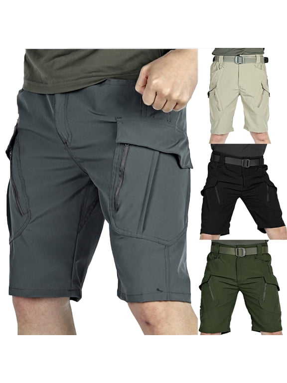 Mens Workout Shorts Khaki Summer Color Outdoors Casual Multi-pocket Sport Shorts Clearance