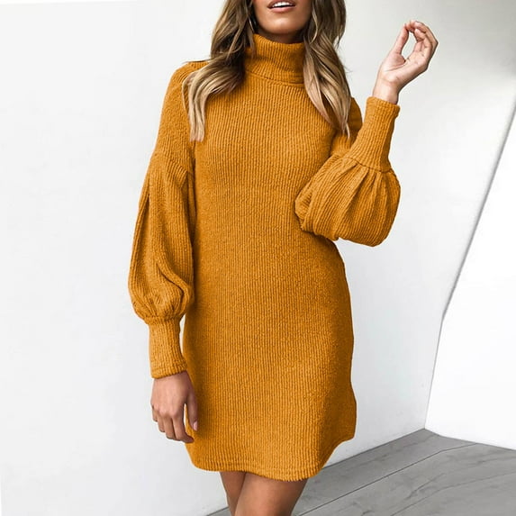 AXXD Mini Dress For Women,Womens Turtleneck Sweater Dress Ladies Long Sleeve Jumper Mini Dresses