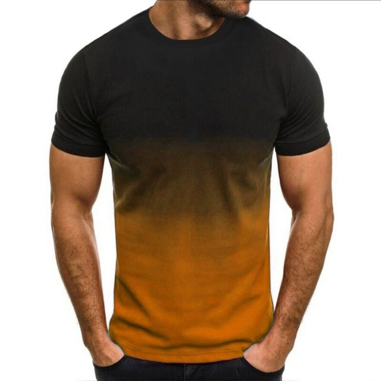 AXXD Orange Work Shirts For Men Slim TShirt Contrast Color Tee