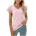 thumbnail image 1 of AXXD Pink Basic Ladies Tops And Blouses Summer 2024 Trendy Short Sleeve Comfortable Breathable V-Neck Blouses Shirt Tops, 1 of 6