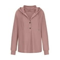 thumbnail image 1 of AXXD Pink Basic Oversized Tshirts for Women 2024 Fall Winter Casual Hooded Shirts Long Sleeve Drawstring Button Hoodies Sweatshirts Tops, 1 of 4