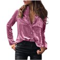 thumbnail image 1 of AXXD Pink Basic Sweatshirts for Women Trendy Summer 2024 Satin Pocket Business V-Neck Solid-color Commute Long Sleeve Blouses Shirt Tops, 1 of 5