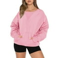 thumbnail image 1 of AXXD Pink Basic Tunic Shirts for Women Trendy Summer 2024 Long Sleeves Casual Shirts Color Round Neck Pokets Sweatshirt Pullover Loose Tunic Tops, 1 of 5