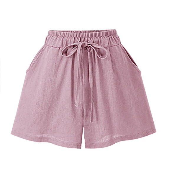 AXXD Pink Biker Shorts Women Summer Elastic Waist Double Pockets Wide Leg Thin Imitation Cotton Linen Shorts Mother's Day