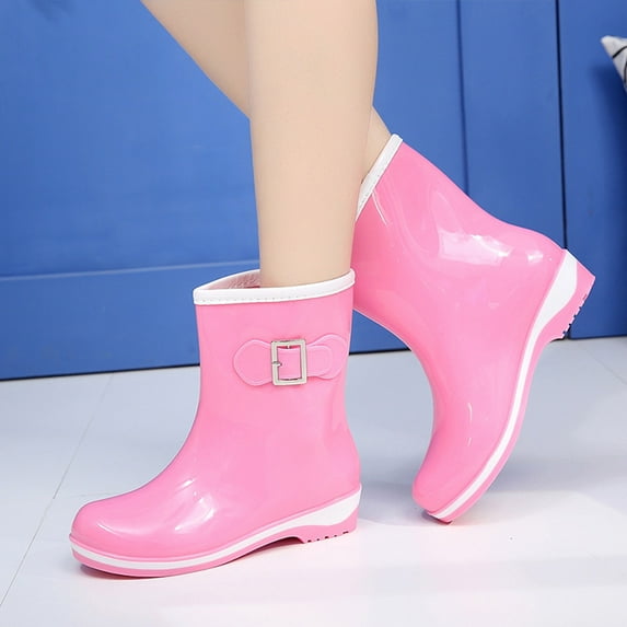 AXXD Pink Rain Boots Women Mid Calf Plastic Low Heel Jelly Color Waterproof Medium Width Rain Shoes Size 41(US:8.5)