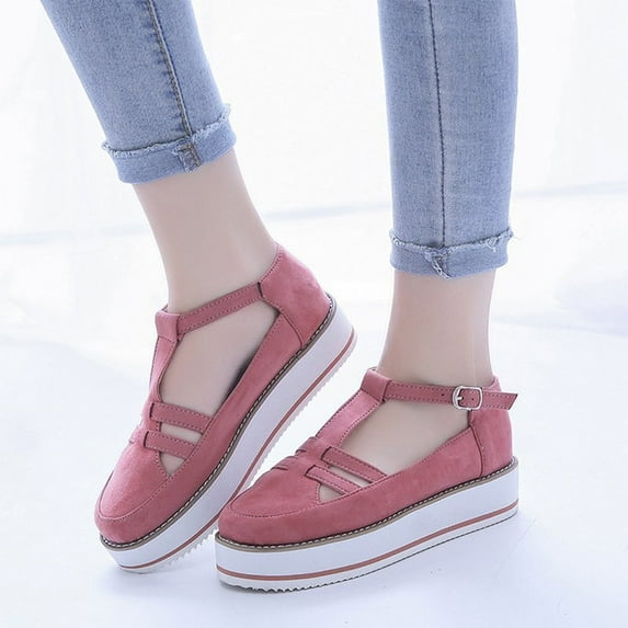 AXXD Pink Sandals for Women New Summer Thick Sole Shoes Color Hollow Out Casual Round Toe Sandals