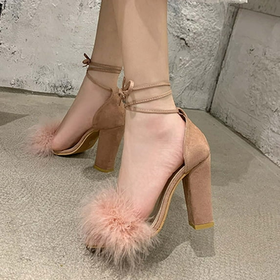 AXXD Pink Sandals for Women Clearance Under $10 Strappy Sandals Summer Casual Peep Toe Sandals Lace-Up Solid Color High Heel Chunky Heel Shoes